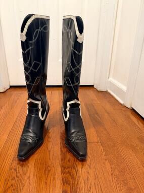 Vince Camuto Nedema Pointed Western Cowgirl Boots Black White Size 11